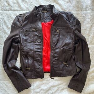 Brown Leather Jacket with Red Lining - Gently Used